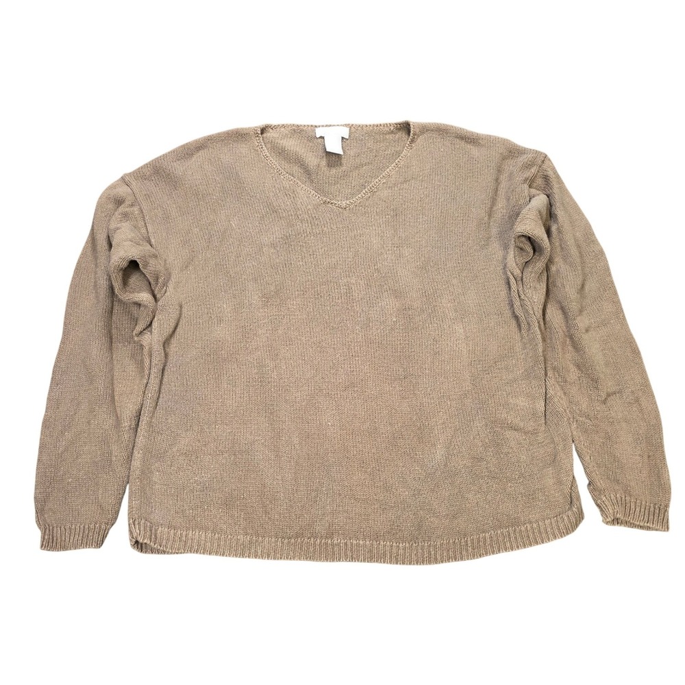Vintage Christopher & Banks V-Neck Knit Sweater Women's Size L Brown Ramie Blend